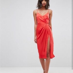 ASOS Red Satin Strappy Midi Dress